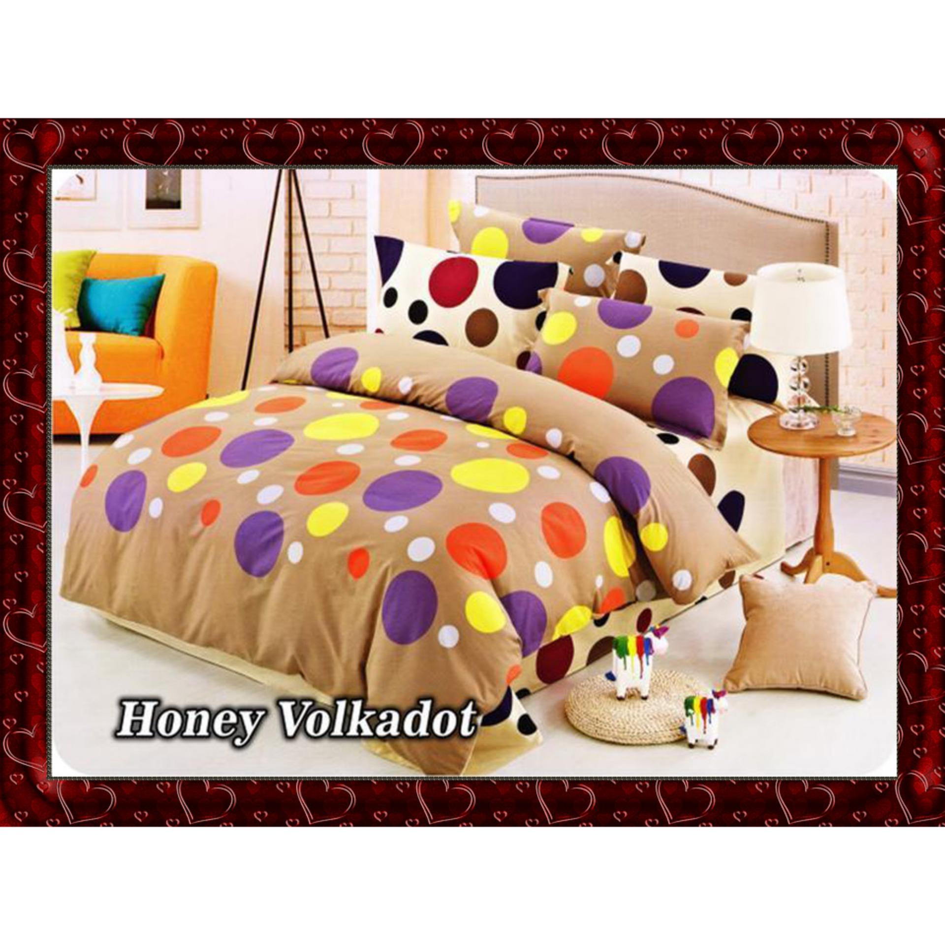 SPECIAL RAMADHAN - SEPRAI BED COVER FATA HONEY VOLKADOT Asli Motif Bolak Balik (GRATIS ONGKIR) Satu Paket dengan 2 Sarung Bantal + 2 Sarung Guling / Sprei Sepray Sprey Rumbai Motif Minimalis Modern Honey Polkadot KING SIZE 180 X 200 CM SIGNATURE