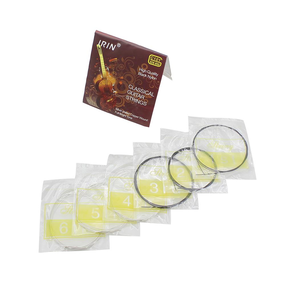 IRIN 6 Pcs Classical Guitar String Set Black Nylon Core Silver-Plated Copper Wound 1st-6th