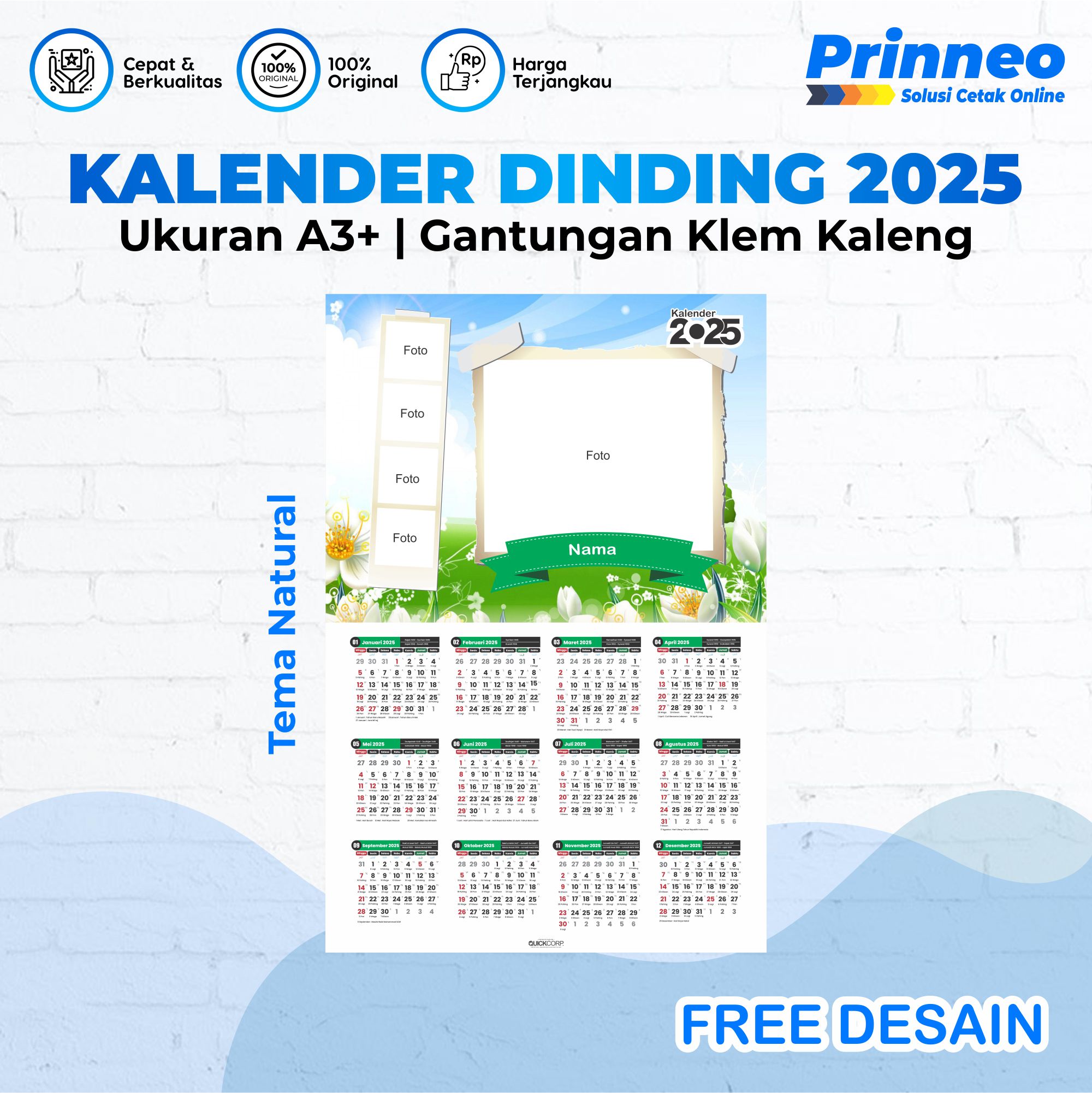 Kalender 2025 Custom ( 2 pcs ) Tema Nature, Kalender Tahun Baru 2025