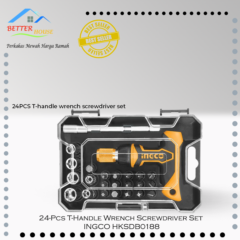 24-Pcs T-Handle Wrench Screwdriver Set INGCO HKSDB0188 Toolkit Sepeda ...
