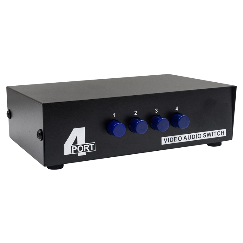 4 port av switch rca switcher 4 in 1 out composite video l/r audio selector box for dvd stb game consoles