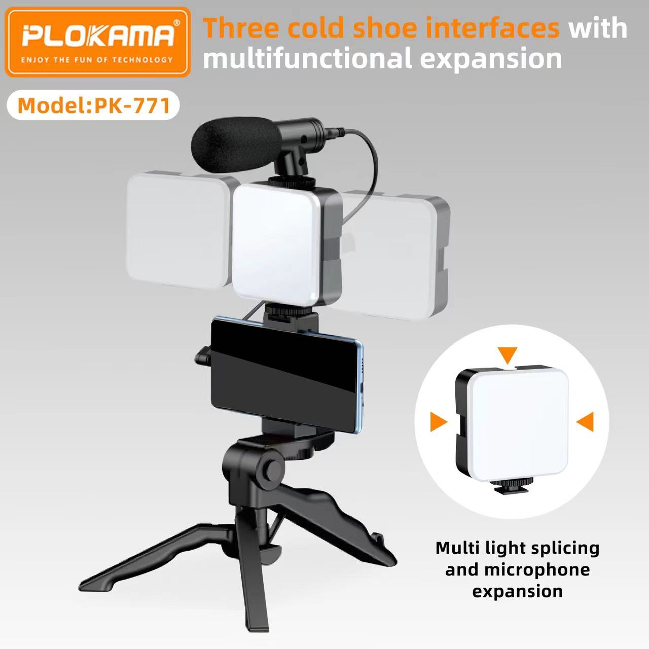 Plokama PK771 Vlogging KIT Paket Alat Vlog 5in1 AY49 LED Light Tripod Phone  Holder Microphone Remote Shutter Free Baterai - Lazada | Lazada Indonesia