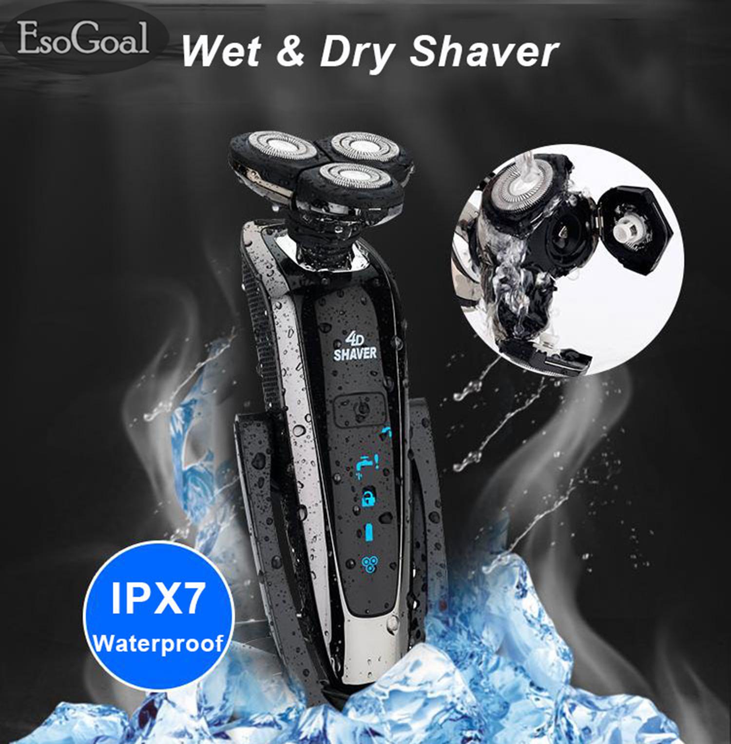 EsoGoal Alat Cukur Rambut Electric Shaver Wet-&-Dry Men Shaver with Stand Rechargeable Shaver Washable 4D Floating Head Electric Razor with Pop-up Trimmer IPV7 Waterproof