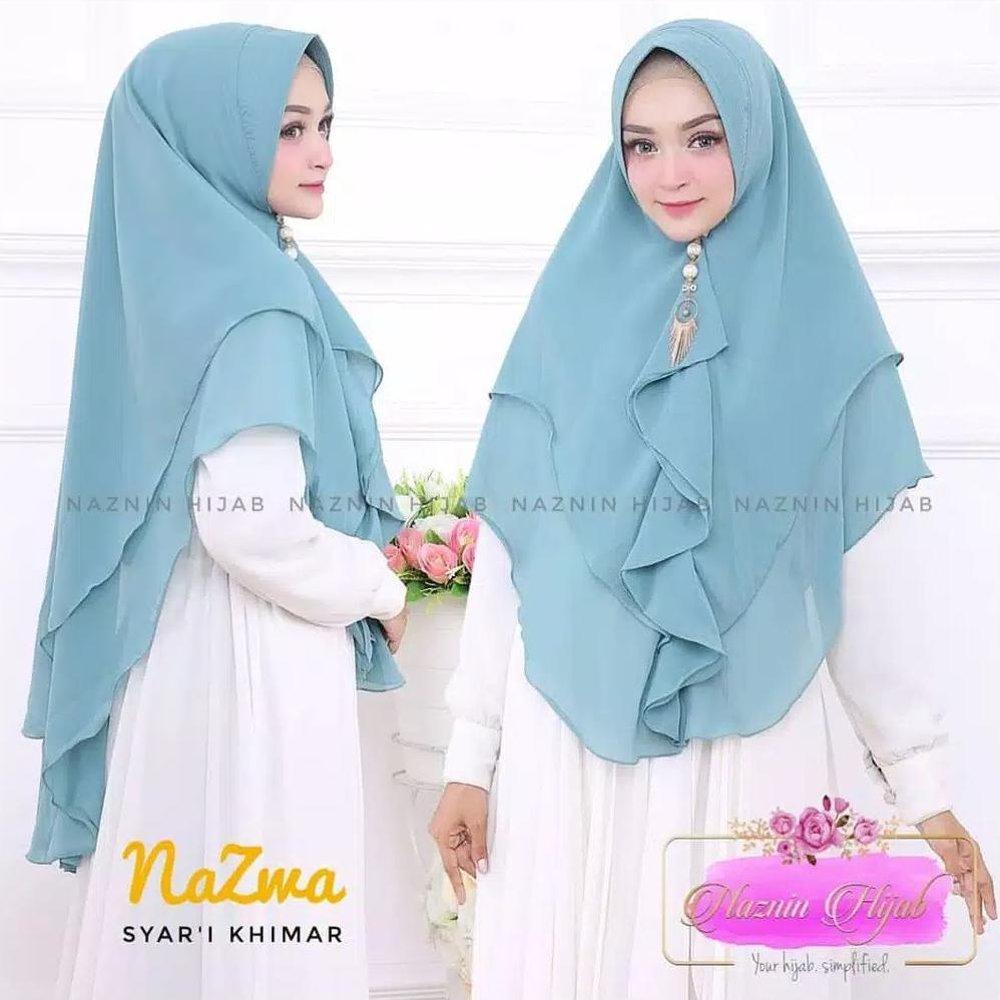 KHIMAR SYARI REMPEL MURAH NAZMA SIFON / BERGO INSTAN /JILBAB SYARI / MURAH WANITA /JUMBO HIJAB STYLE - Blue