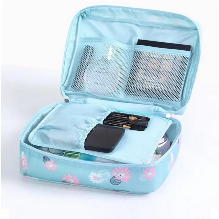 Promo Murah Tas Kosmetik Monopoly Travel Make Up Travel Organizer Bag Biru Flower Sedia Juga
