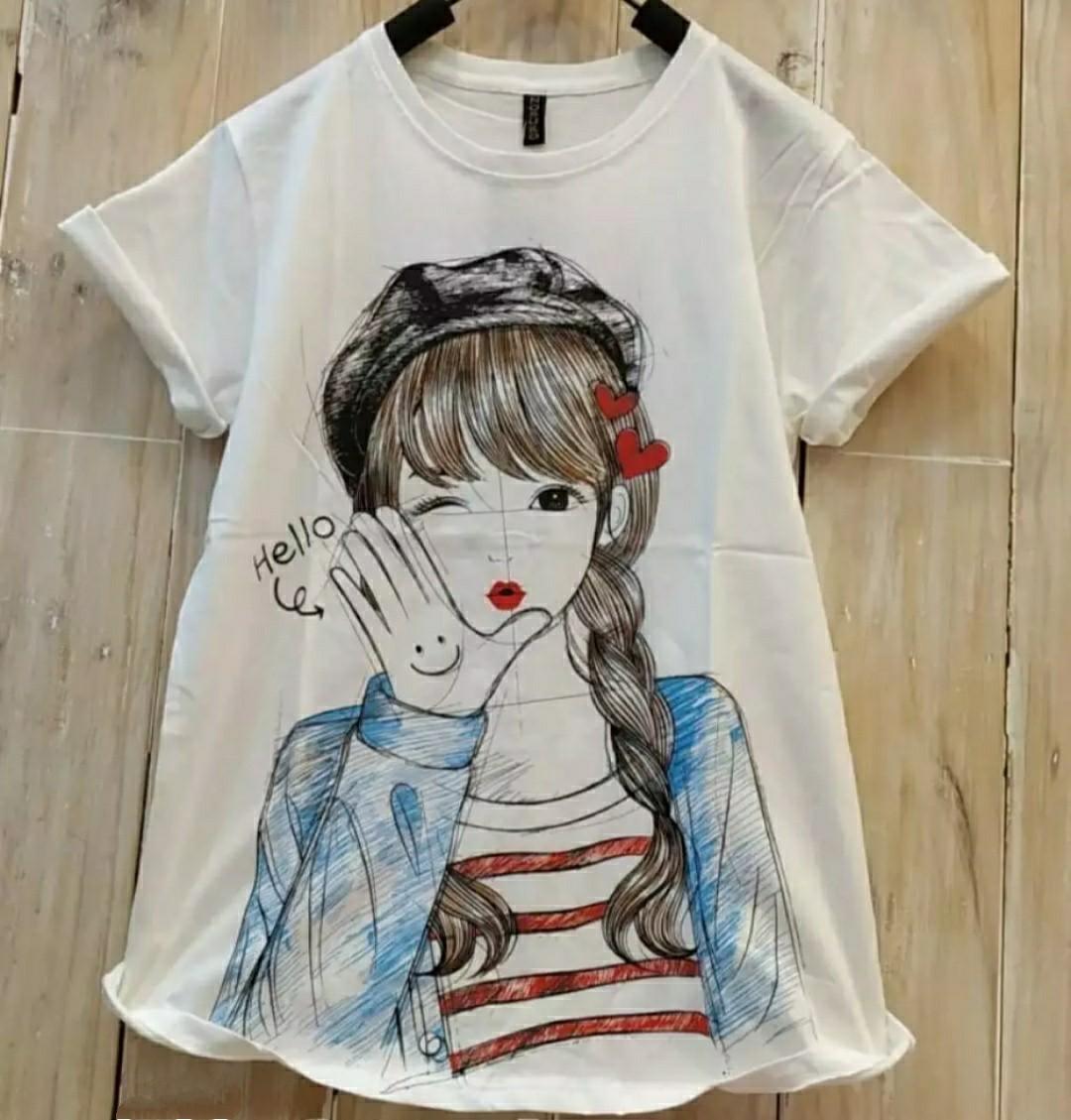 CTB - KAOS HELLO Kaos Oblong Wanita Baju Distro Cewek Atasan Kekinian Murah Lengan Pendek Tumblr Tee Casual T-shirt Cotton Combed Tshirt Pakaian Olahraga Olah Raga Bisa Untuk Jalan Jalan Santai Remaja Dewasa Abg