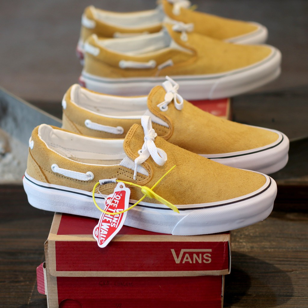 vans slip on beige suede