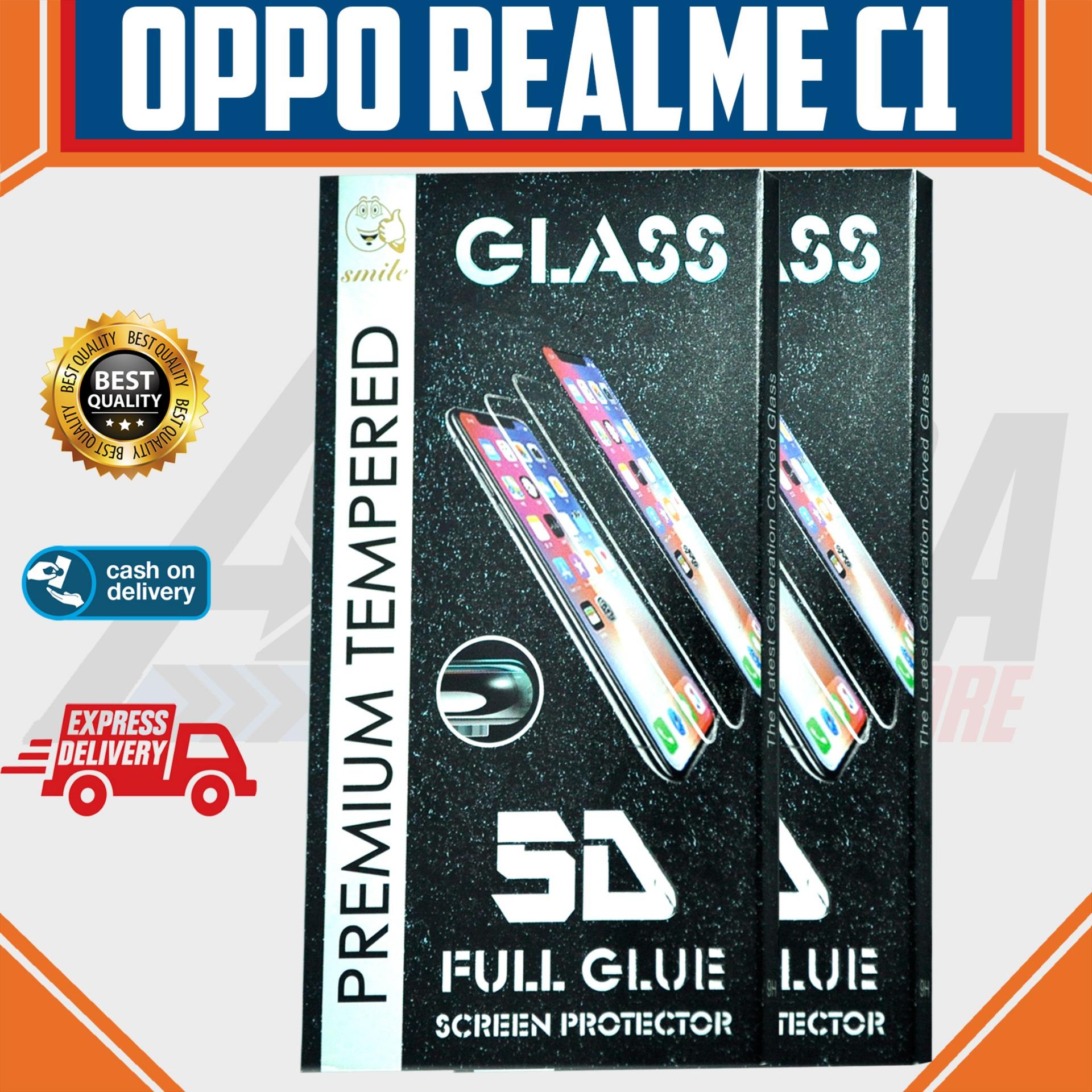 Aldora Tempered Glass Oppo RealMe C1 5D Full Curved Screen Protector Smile Series Premium HD Quality