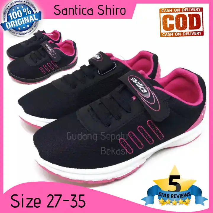 Sepatu Sekolah Anak Perempuan Paud Tk Sd Cewek Santica Shiro Hitam Pink Sneakers Casual Asli Lazada Indonesia