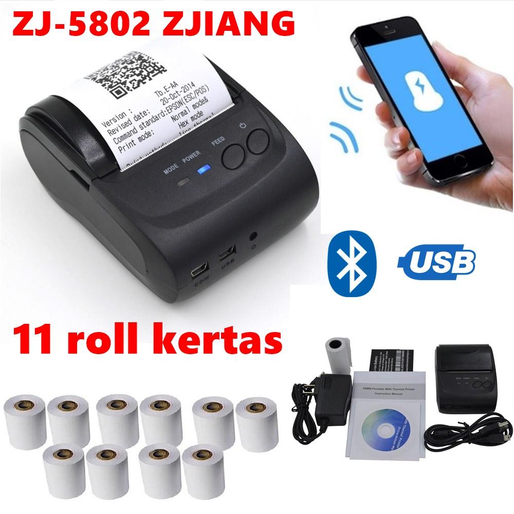 Printer Bluetooth Thermal Zj-5802 Plus 11 ROLL Kertas