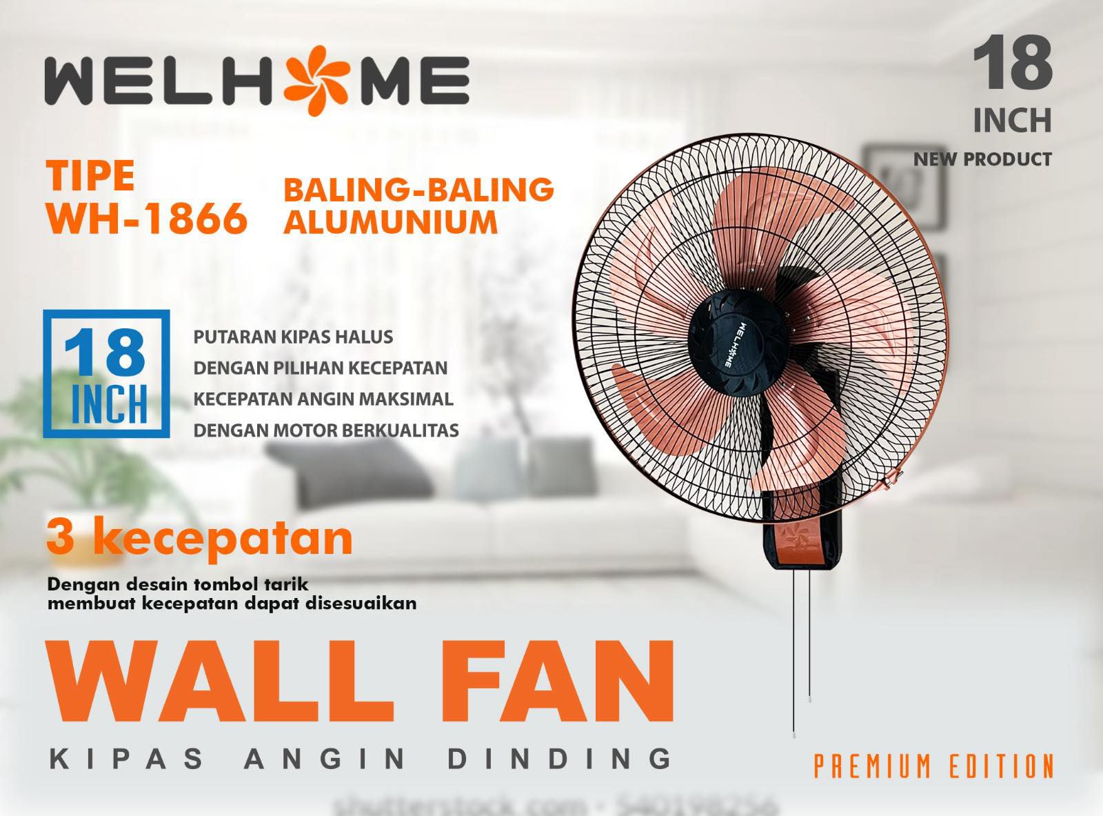 Kipas Angin Welhome Wh 1866 Dinding Wall Fan 18 Inch 5 Baling Besi Garansi Resmi Lazada 7971