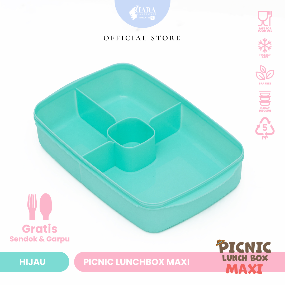 CJP Kiara Kotak Makan Picnic Lunch Box Sekat 4 Free Sendok Garpu Kotak  Makan Plastik Stackable Green Biru Purple - Lazada | Lazada Indonesia