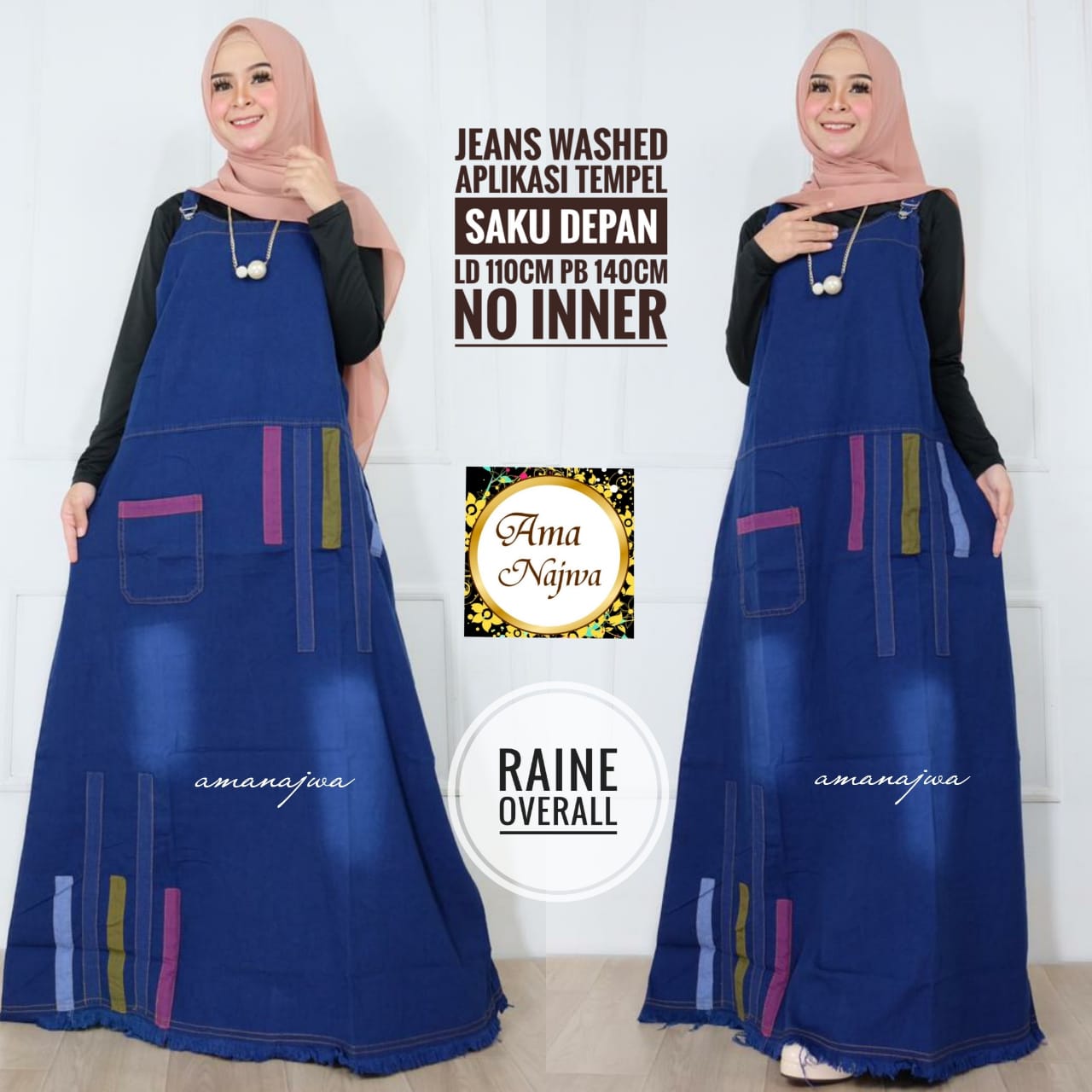 Raine Jumpsuit Jeans Overall Rok Panjang Overall Jeans Tanpa