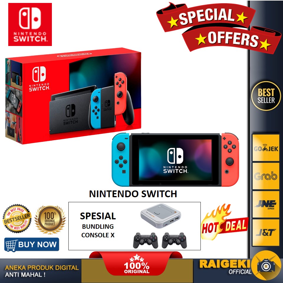 Nintendo Switch Console V2 Mario Red Blue Edition ( FREE Super CONSOLE