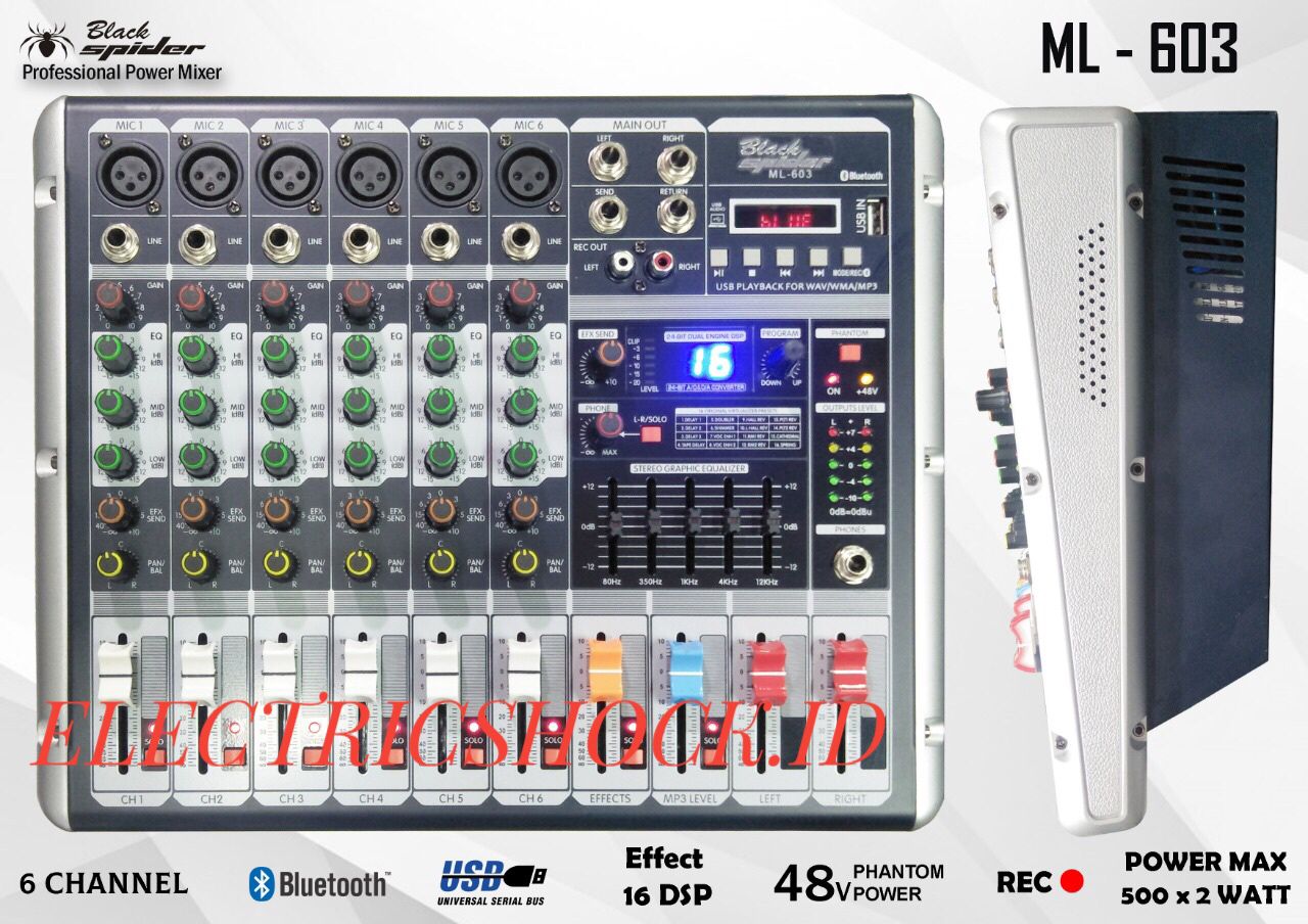 POWER MIXER BLACK SPIDER ML 603 BLUETOOTH 6 CHANNEL Lazada Indonesia