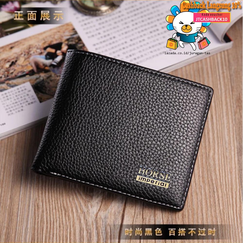 Dompet Pria Polos Kulit Sapi Asli Imperial Horse H1100 Size 6 Inchi Original Import - Black + Box