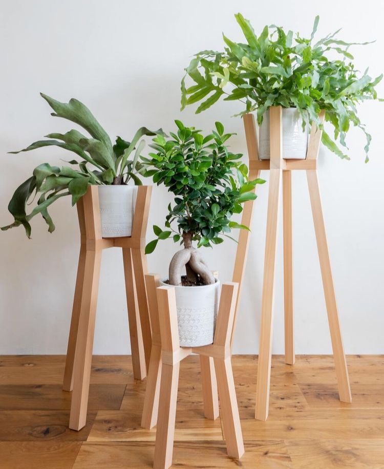 Standing pot kayu tanaman bunga, tatakan pot model Y warna natural