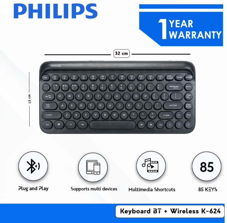 Philips K624 Keyboard Bluetooth + Wireless MultiDevice K624 Lazada