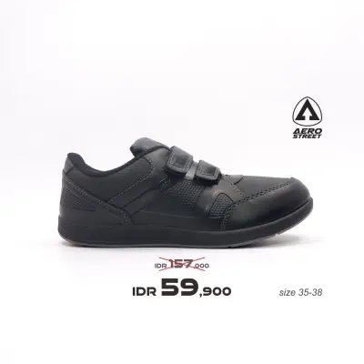 Aerostreet 35-38 Blackjack Full Black - Sepatu Sneakers Casual Sport Sekolah Pria Wanita Aero Street