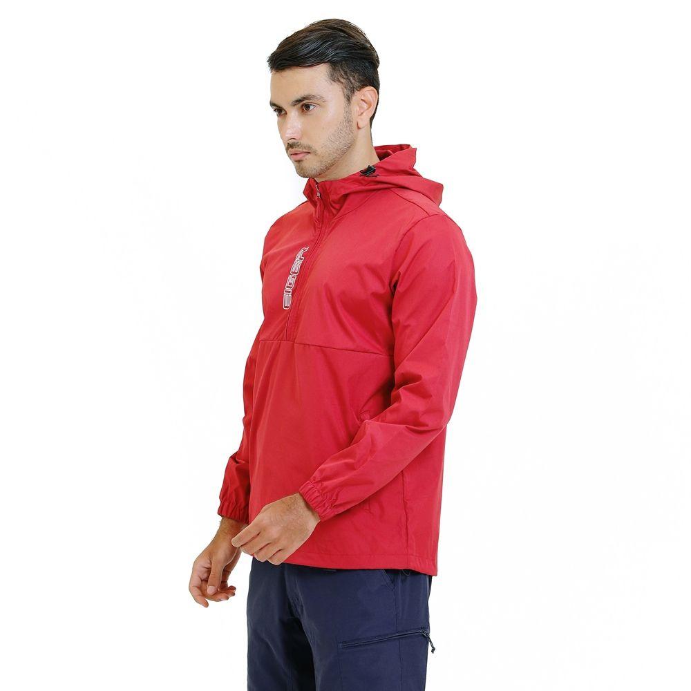 red windbreaker jacket