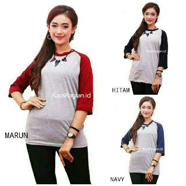 KAOS REGLAN / Baju Raglan 3/4 / Baju Reglan Polos / Kaos Polos3/4 ABU MERAH ,M () (3/4 ABU MERAH ,M)