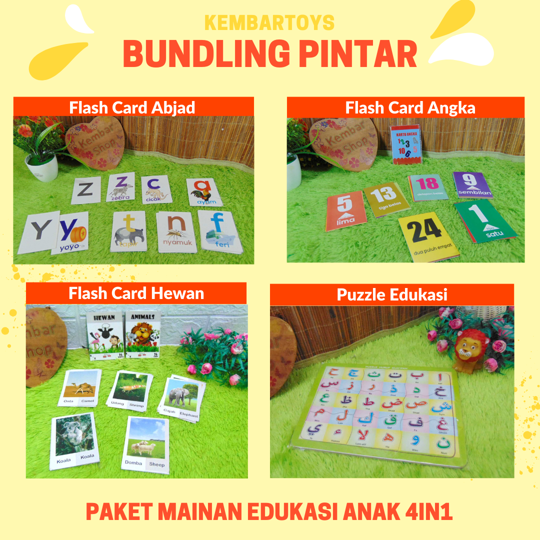 PE4 Paket Edukasi Belajar Anak 4 in 1 FLASH CARD Hewan Kartu Belajar ...