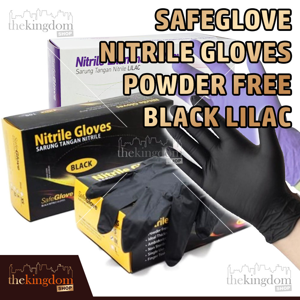 SafeGlove Nitrile Gloves PF Powder Free Black Lilac 100 Sarung