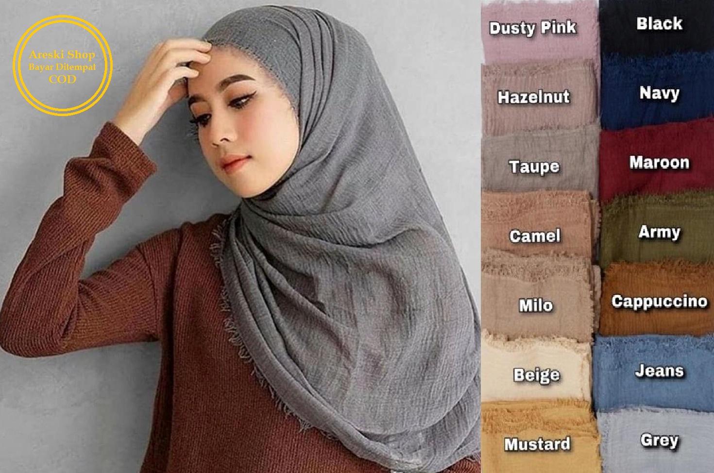 NEW PROMO Hijab Premium Pasmina Crinkle / Jilbab Pashmina Crinke / Kerudung Phasmina Cinkle / Jibab Hijub Pasmina Hijab Pasmina Tringkel / Polos Basic Panjang Warna Terlengkap MURAH - ARS