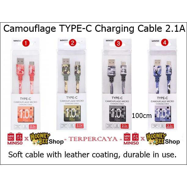 Miniso Kabel data charger TYPE C camouflage 1m bhn tebal panjang