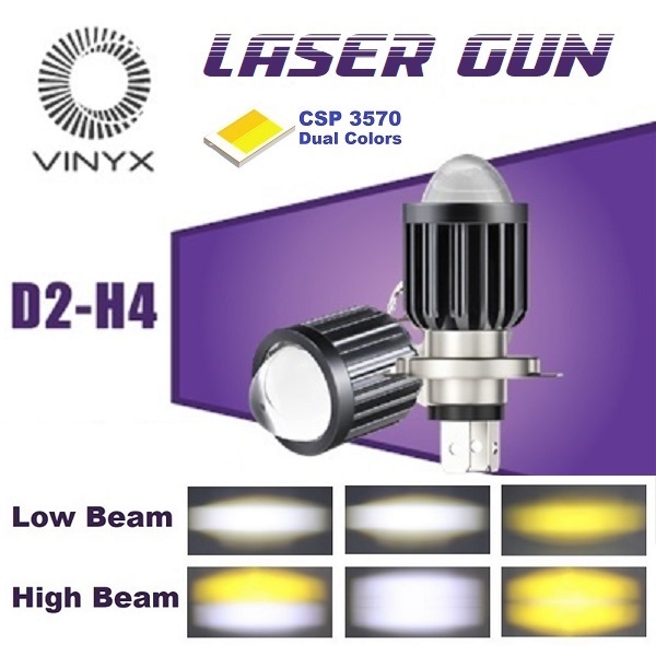 Lampu LED Utama Motor Mobil H4 Laser VINYX D2 2 Warna Putih Kuning AC