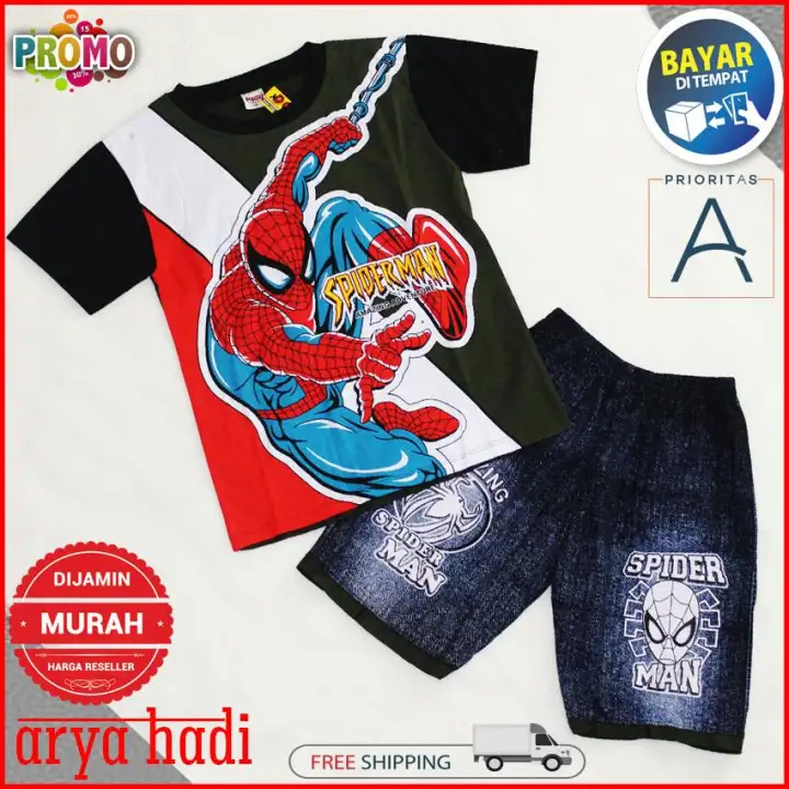 Setelan Baju Anak Laki Laki Spiderman Pakaian Anak Bahan Adem Berkualitas Kaos Anak Cowok