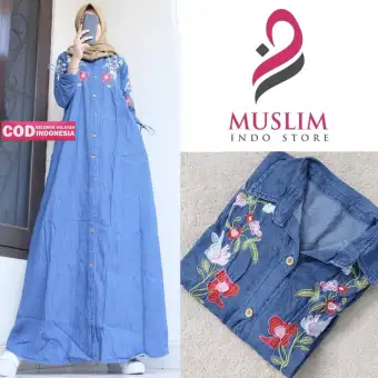 Marsella Jumbo Maxy Baju Muslim Maxy Dress Jumbo Maxy Dress Gamis Jeans Wash Gamis Model Terbaru Lazada Indonesia