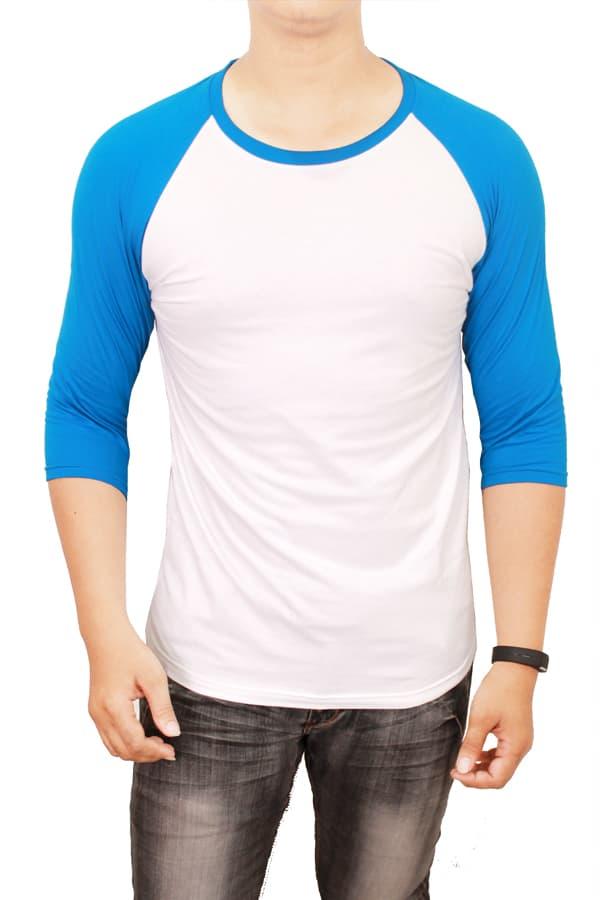 Kaos Raglan Polos Putih Biru FBL 09 - XL