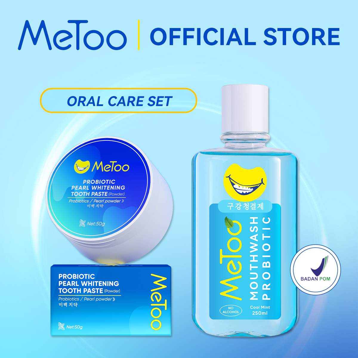[BPOM]MeToo Teeth Whitening Powder+ MeToo Mouthwash 250ml / Oral Care