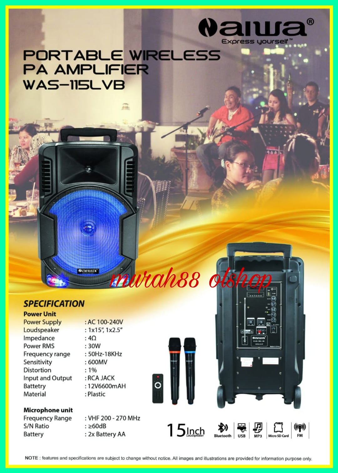 speaker aiwa 15 inch