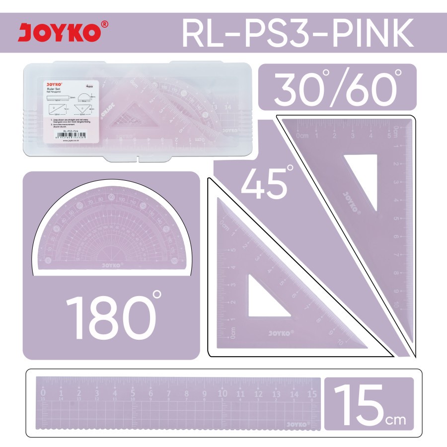 Pasteled Coloured Ruler RULER SET JOYKO RL-PS3 PASTEL COLOR | BUSUR PENGGARIS SET ISI 4 MACAM ...
