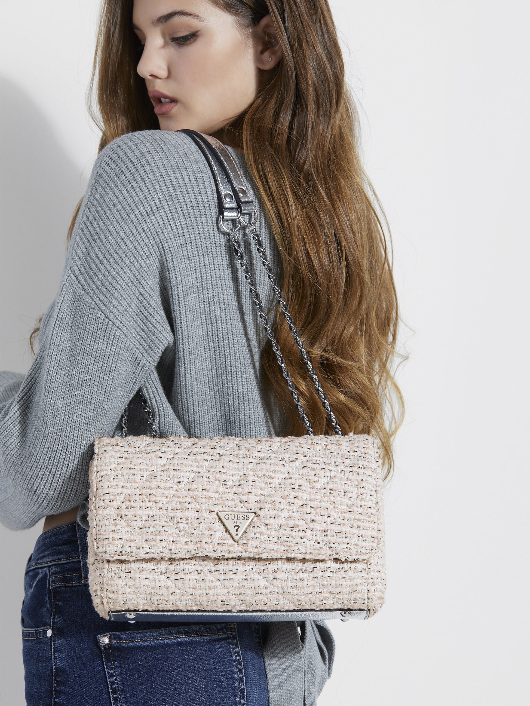 Guess Cessily Tweed Flap Over Crossbody 