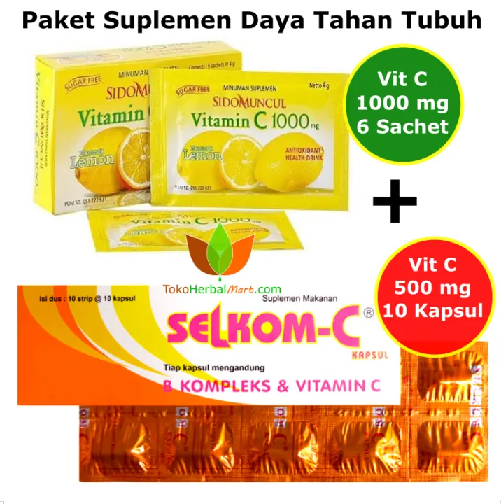 Paket Hemat Suplemen Daya Tahan Tubuh Vit C Vitamin C 1000 Mg Sidomuncul Selkom Vitamin C 500 Mg Obat Pitamin Fitamin Sido Muncul Lazada Indonesia