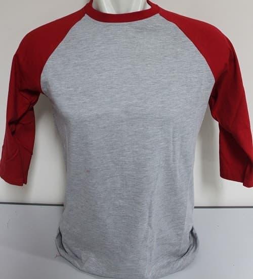 Kaos Raglan Polos Super Cotton 20s Ukuran XXXXL (4XL) JUMBO BIG SIZE - Abu-Merah, 4XL