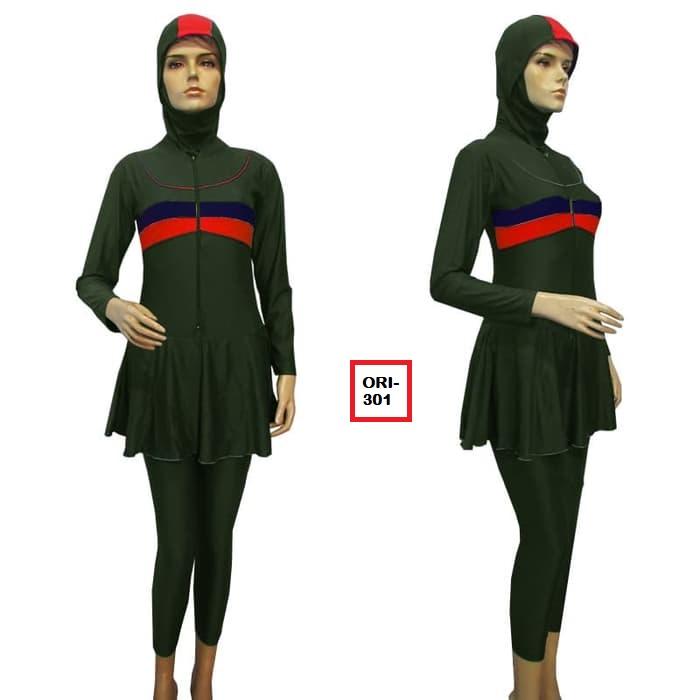 Baju Renang Muslimah Dewasa Premium Warna Dasar Hijau Army  Mirip Baju Renang EDORA 301