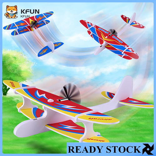 Kfun ไฟฟ้ามือโยนเครื่องร่อนเครื่องบินสวนกลางแจ้ง EPP โฟมไฟฟ้าร่อนเครื่องบินชุดก่อสร้างเครื่องบินบินของเล่นสำหรับเด็กเด็ก 020