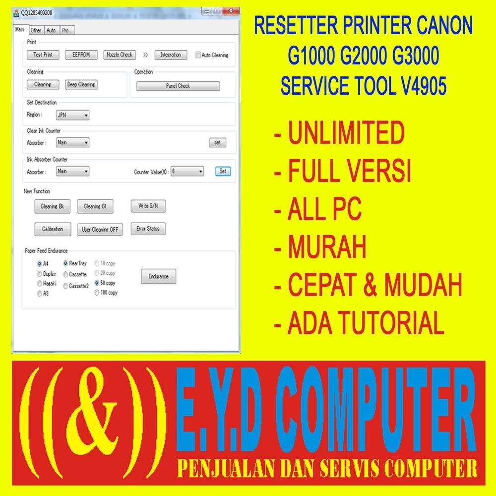 RESSETER CANON G1000 G2000 G3000 V4905 SERVICE TOOL ST ALL PC UNLIMITED ...