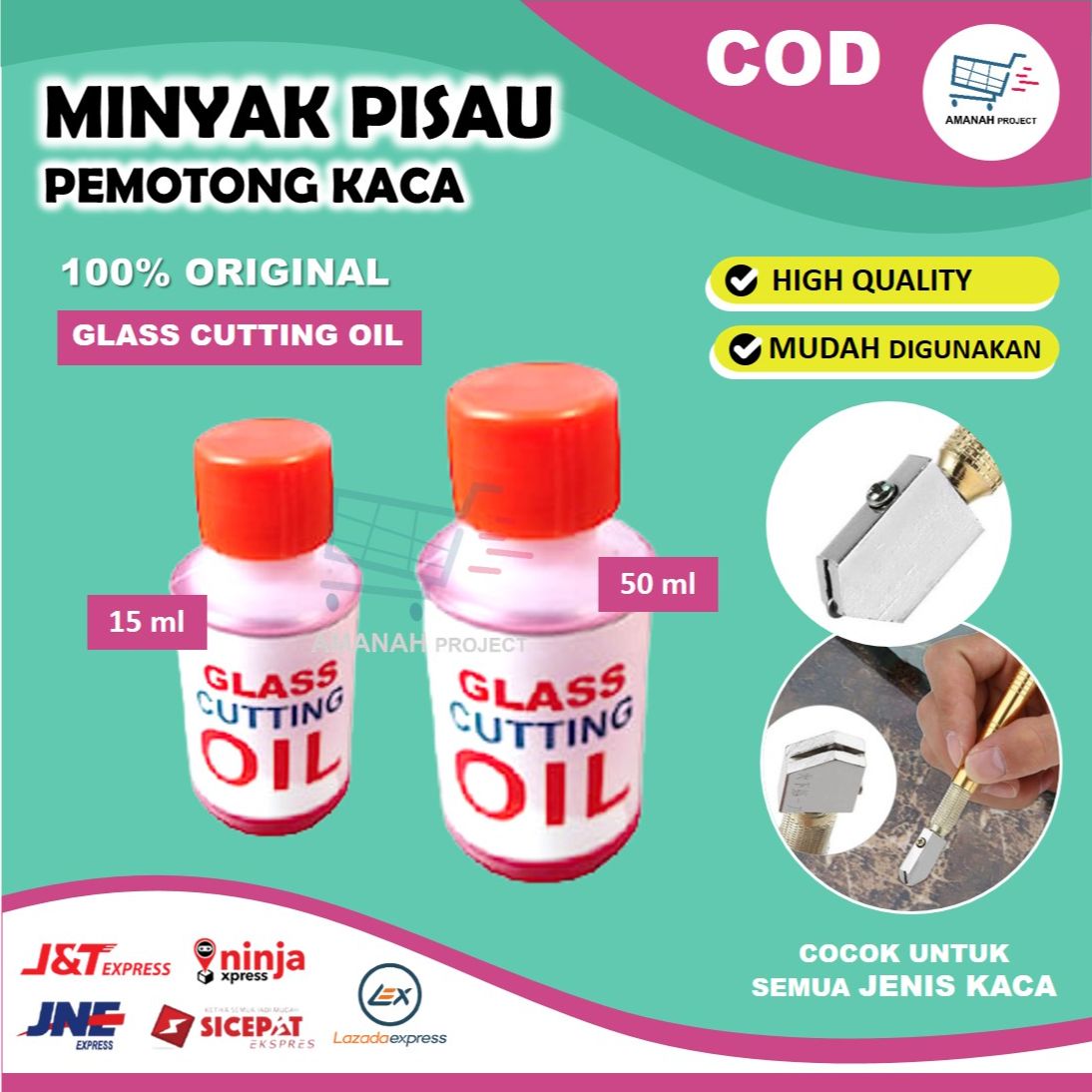 Glass Cutting Oil Minyak Pelumas Pisau Potong Kaca Isi 15 ml & 50 ml