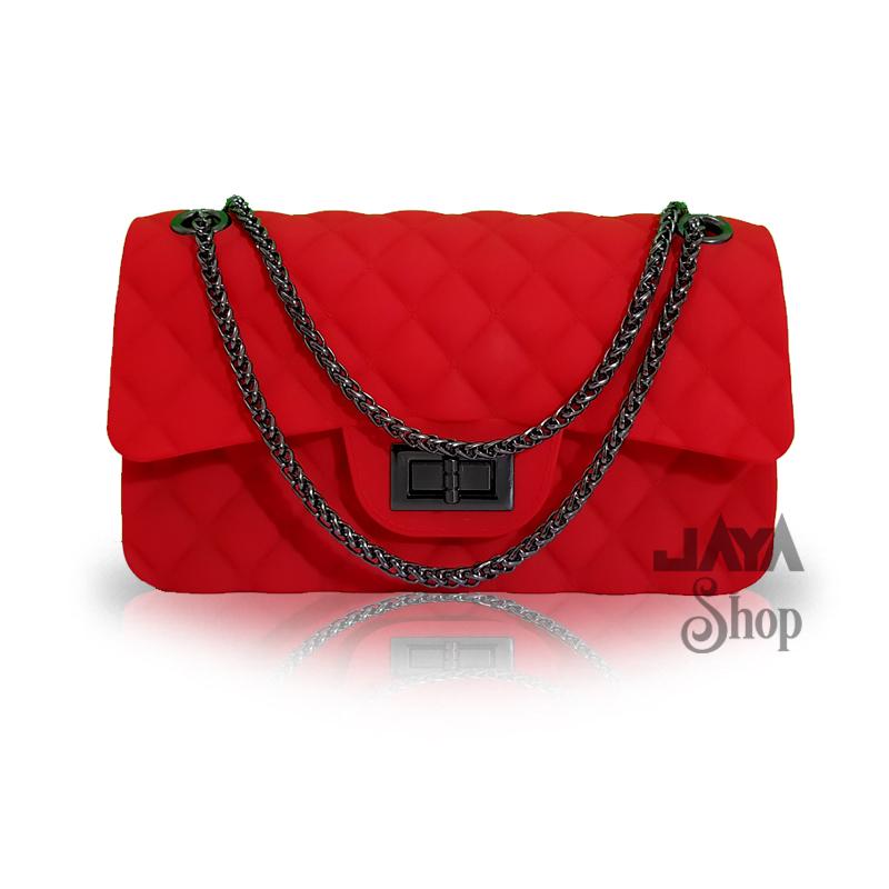 jaya shop tas jelly KOTAK POLOS RANTAI HITAM 22cm BISA BAYAR DITEMPAT (COD) - Tas wanita import- tas selempang kualitas super - tas wanita terbaru