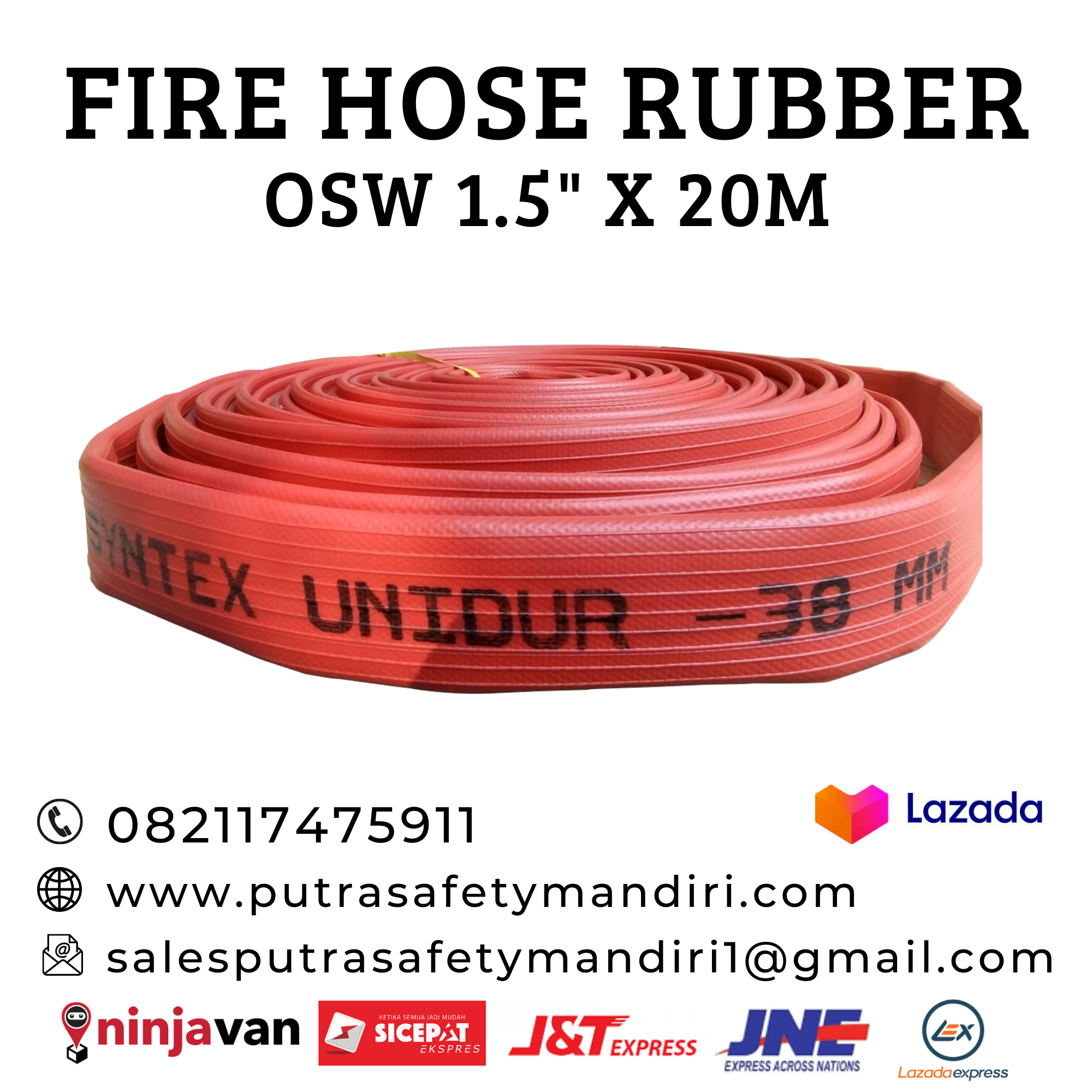 FIRE HOSE HYDRANT OSW SYNTEX UNIDUR RUBBER 20 METER X 1.5 INCH KONEKSI ...