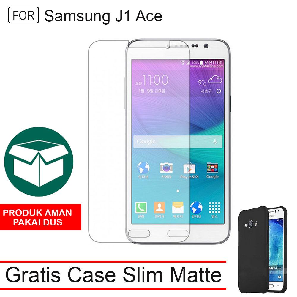 Tempered Glass Samsung Galaxy J1 Ace Screen Protector Pelindung Layar Anti Gores Kaca + FREE Case Slim Black Matte