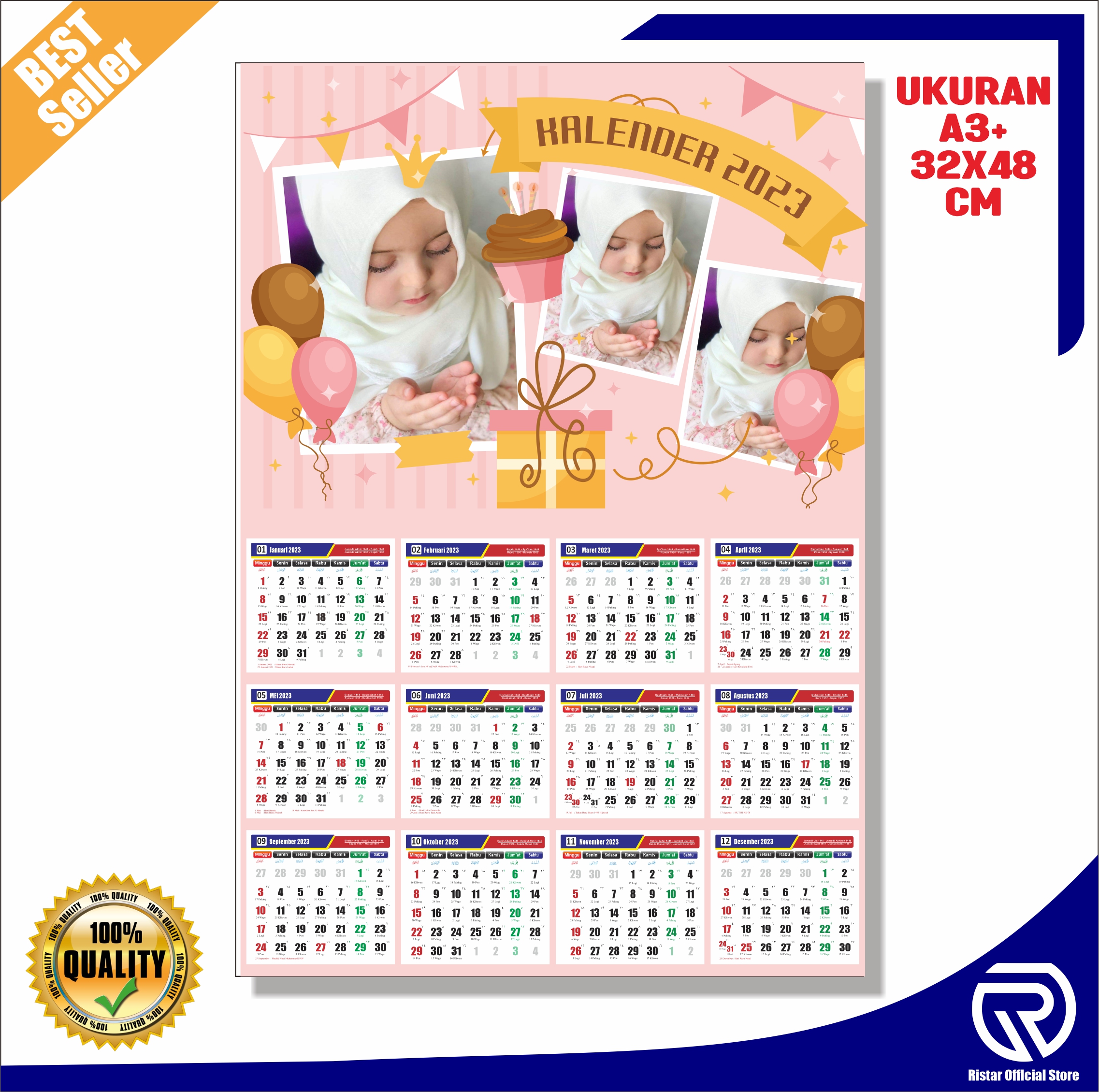 1lbr Cetak Kalender Dinding 2023 Custom Foto Keluarga Lazada Indonesia 0992