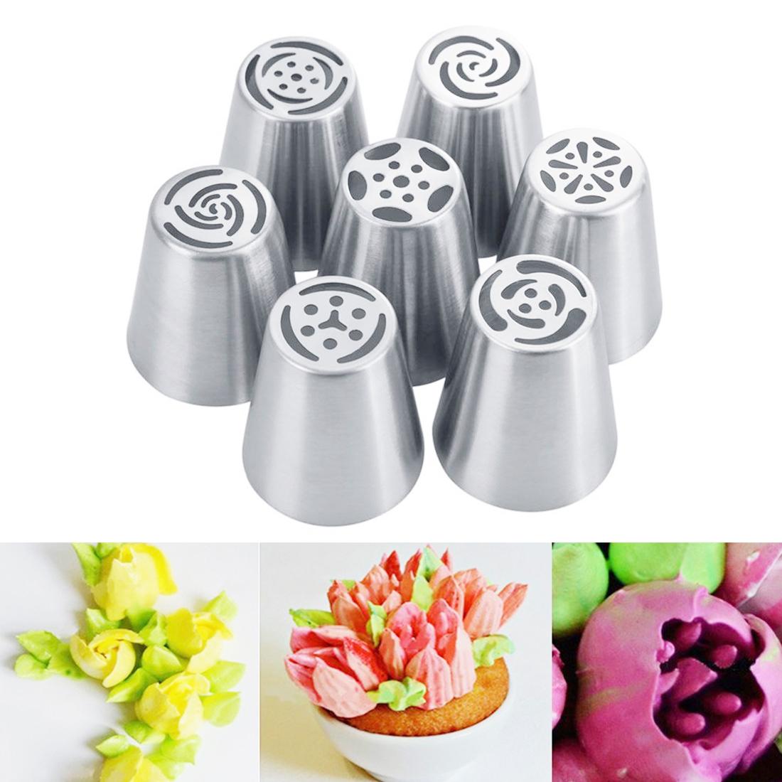 Baru 7 Pcs/set Baja Anti Karat Rusia Tulip Icing Nosel Pipa Dekorasi Kue Kering Tips Kue Mawar Dekorasi Dapur Aksesoris-Intl