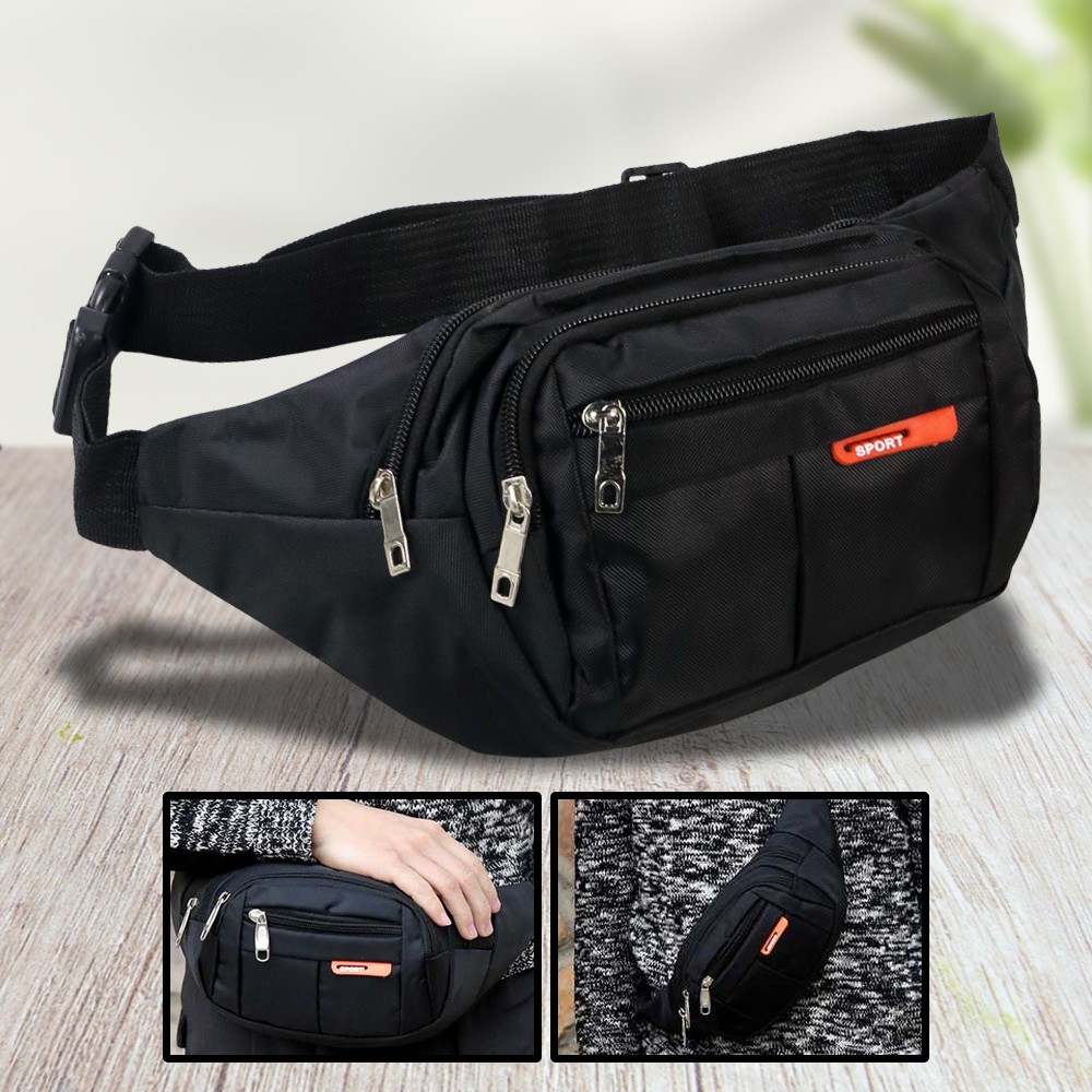 HENGREDA Sport Tas Pinggang Selempang Waistbag Pria dan Wanita - TM572 -  Black