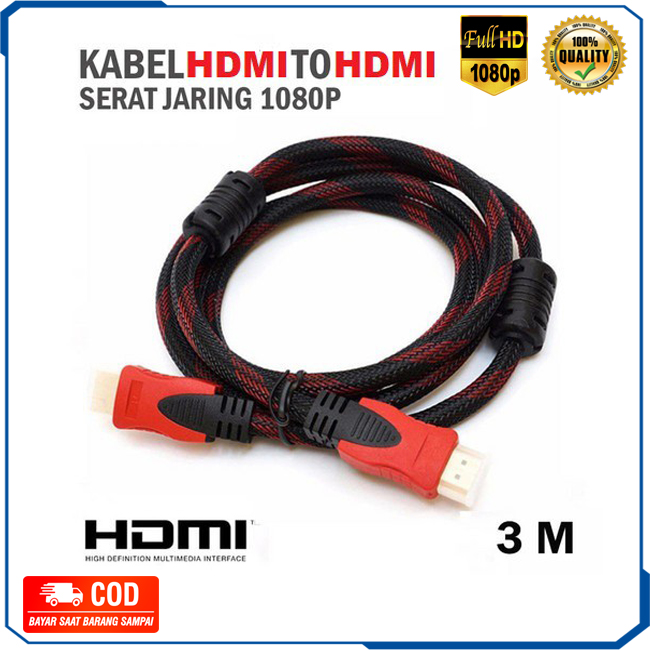 Kabel HDMI 3M Serat Jaring HDMI TO HDMI Panjang 3 Meter 1080p untuk TV